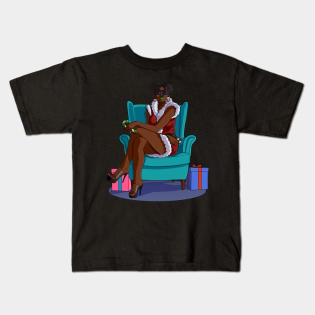 Black Santa Claus Gangster Christmas Kids T-Shirt by Noseking